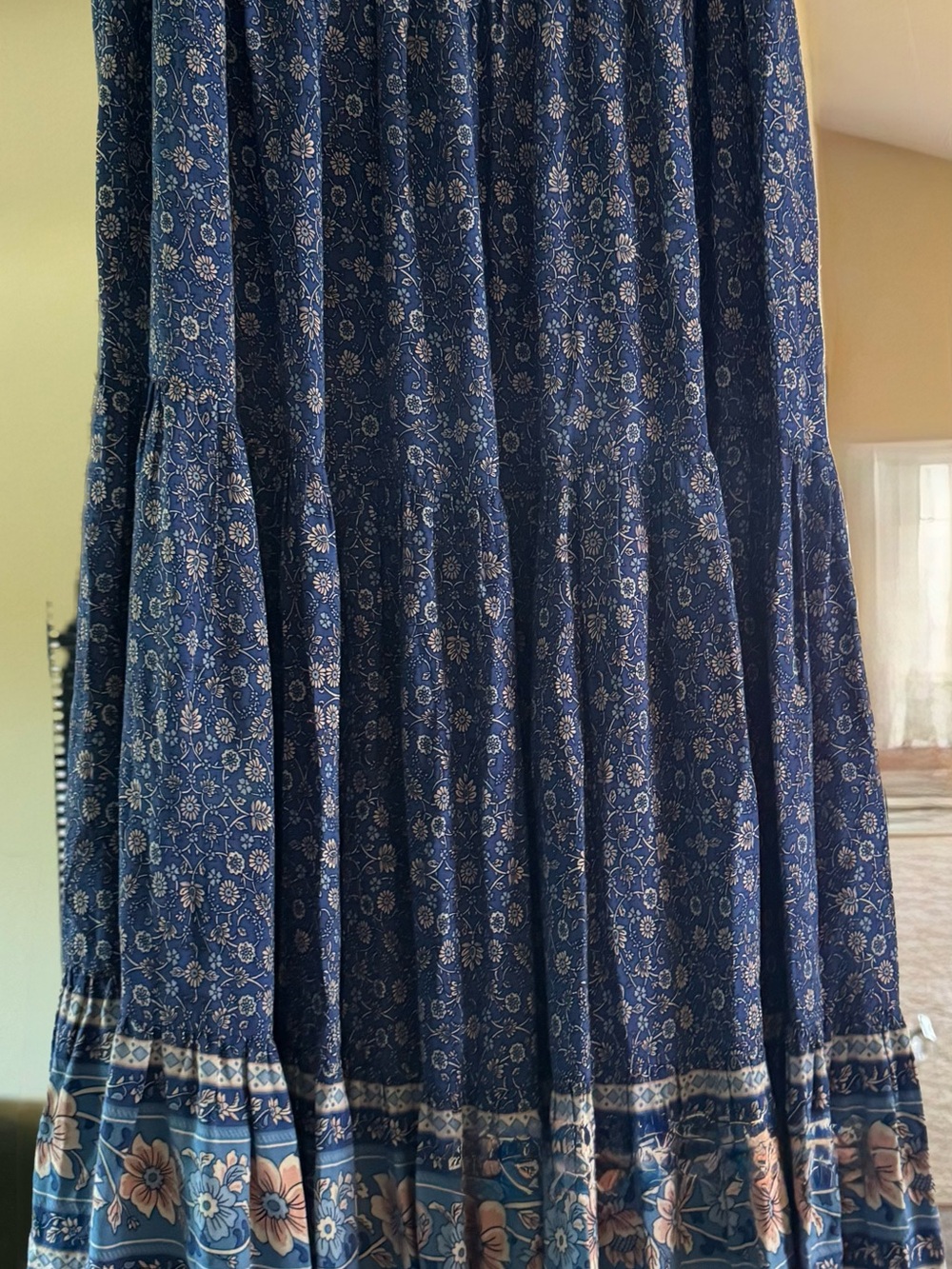 NATURAL LIFE Blue Floral Tiered Maxi Skirt with Border Print